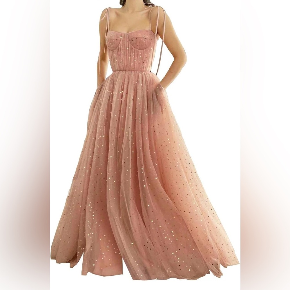 Starry PInk Tulle Prom Dress - Picture 1 of 7